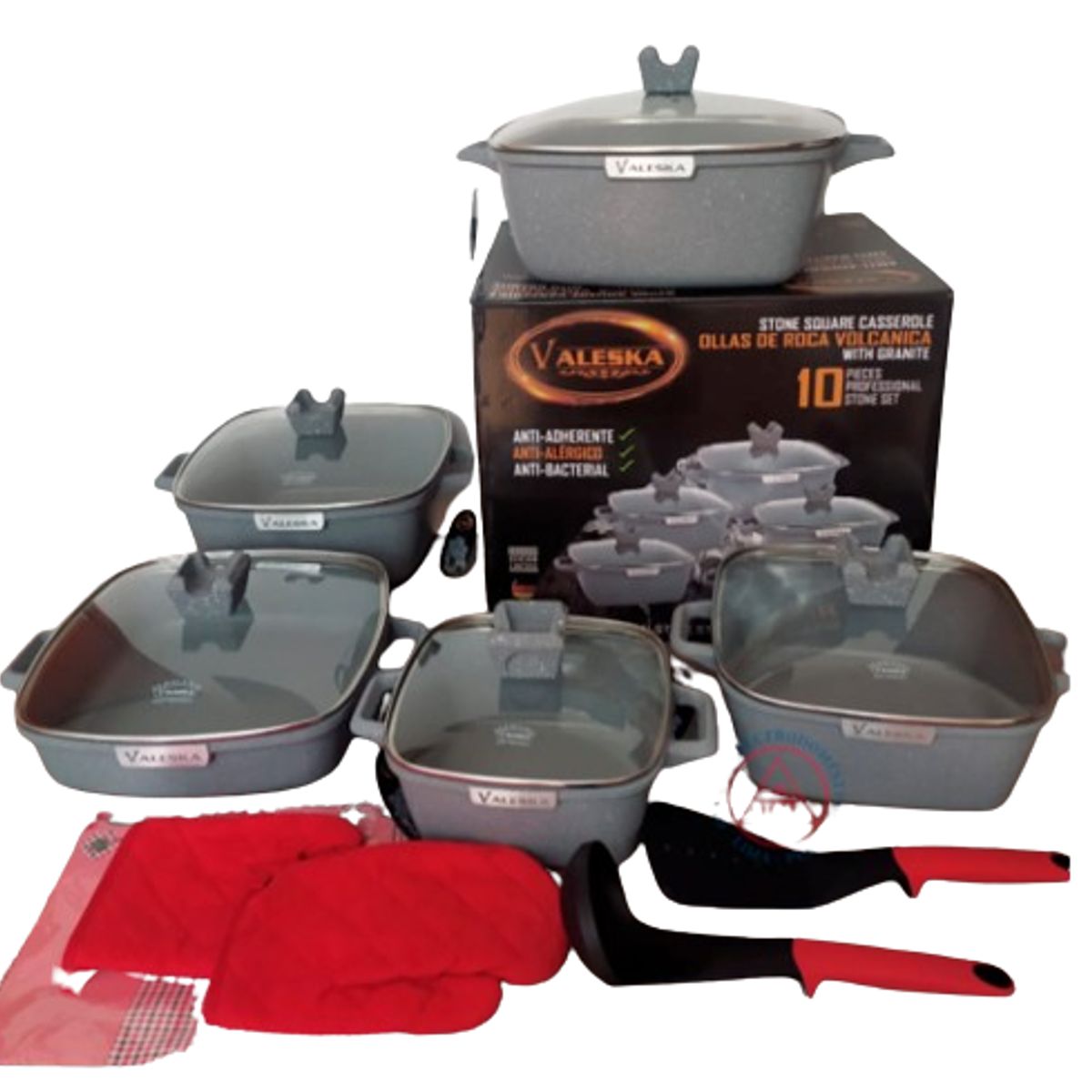 VALESKA - JUEGO DE OLLAS ROCA VOLCANICA  VALESKA - 10 PZ