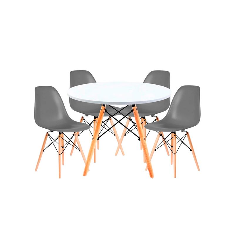 OFIDEAS - Juego De Comedor Eames 4 Personas Mesa Blanca Silla Gris Ofideas