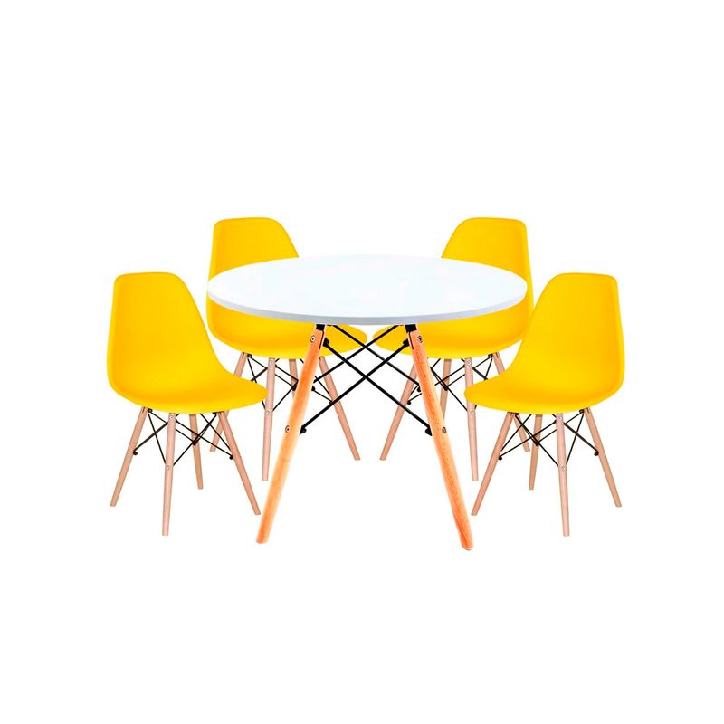 OFIDEAS - Juego De Comedor Eames 4 Personas Mesa Blanca Silla Amarillo Ofideas