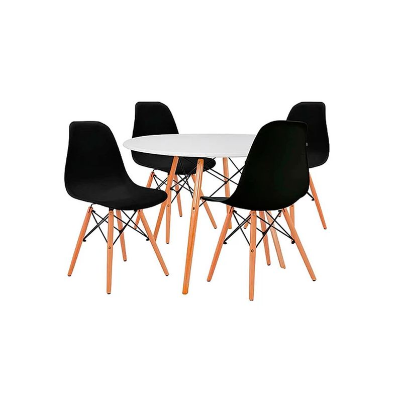 OFIDEAS - Juego De Comedor Eames 4 Personas Mesa Blanca Y Silla Negro Ofideas