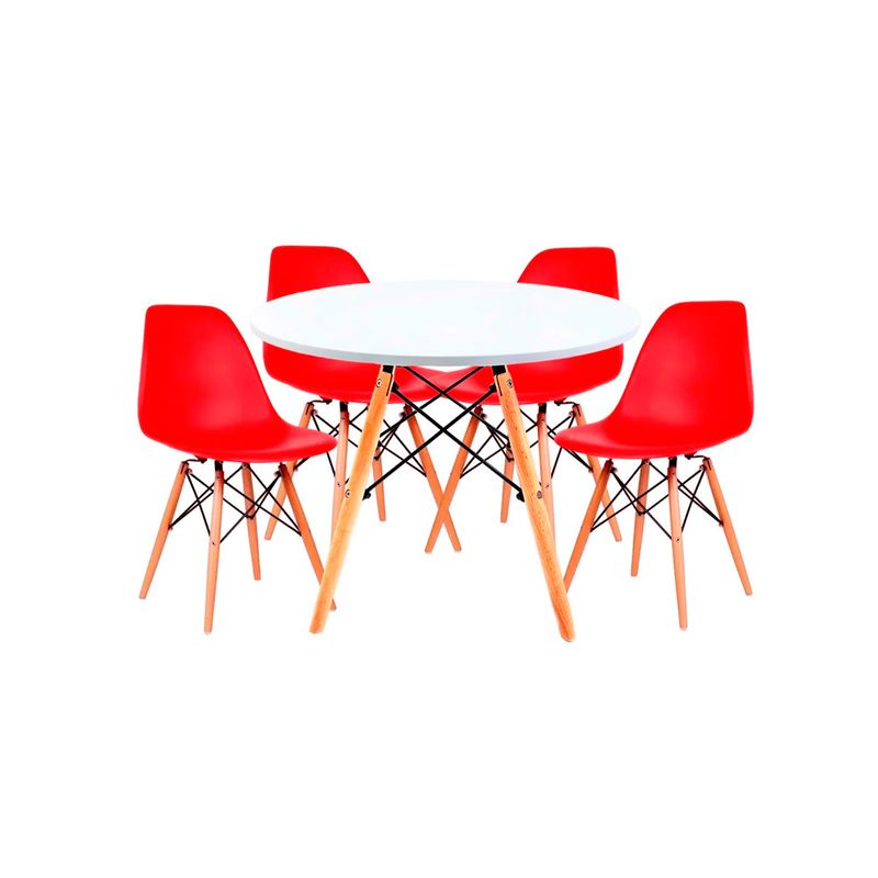 OFIDEAS - Juego De Comedor Eames 4 Personas Mesa Blanca Y Silla Rojo Ofideas