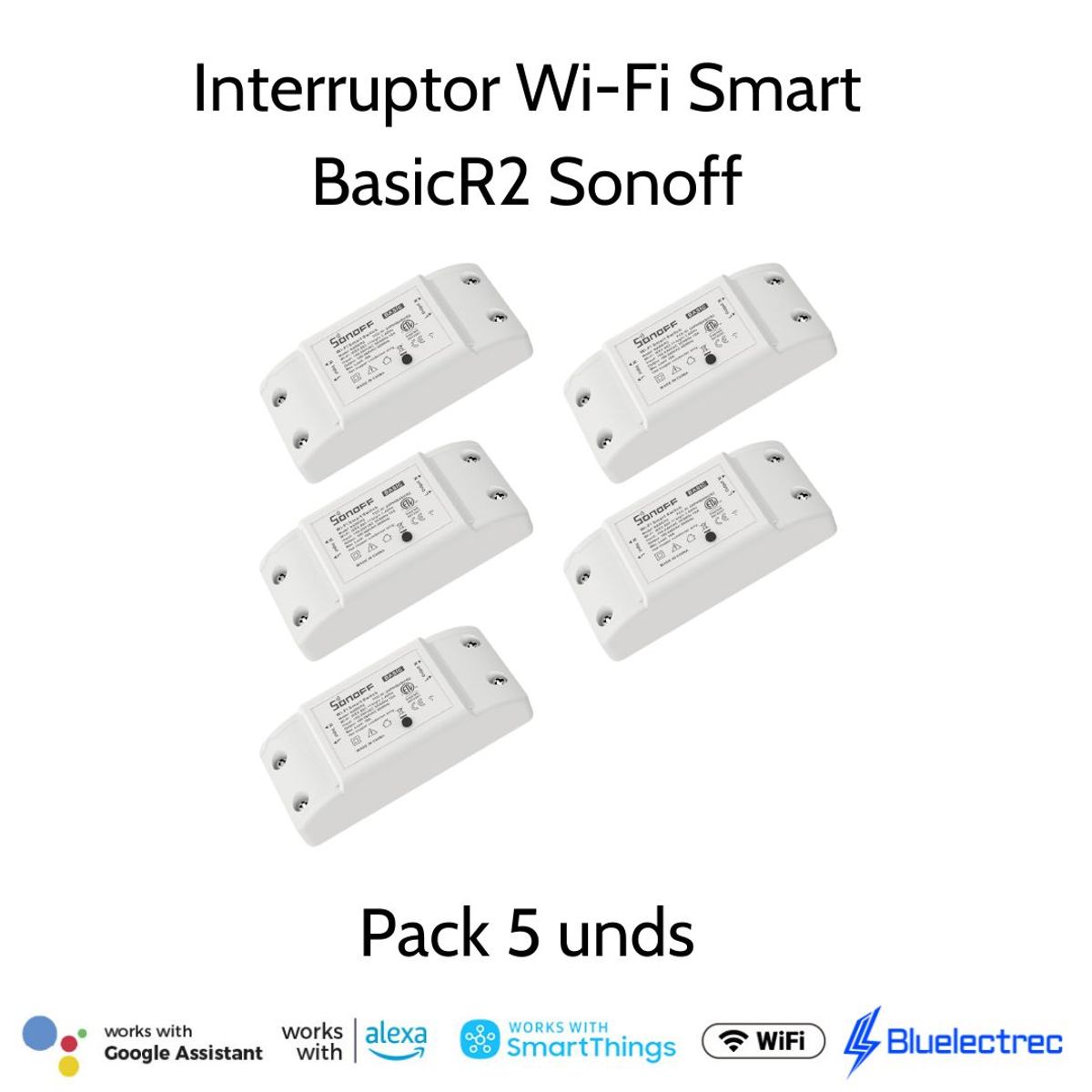 SONOFF - Interruptor inteligente WiFi BasicR2 - Pack 5unds