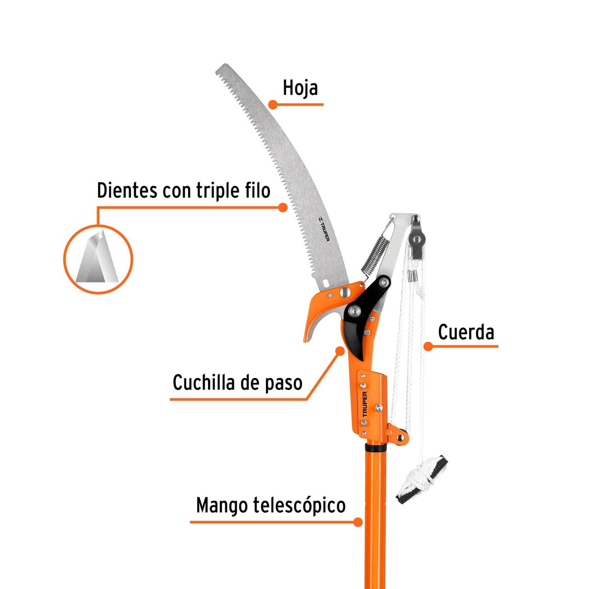 Truper - Cortador de ramas altas mango telescópico 2.4 m aluminio COD 18409 Truper