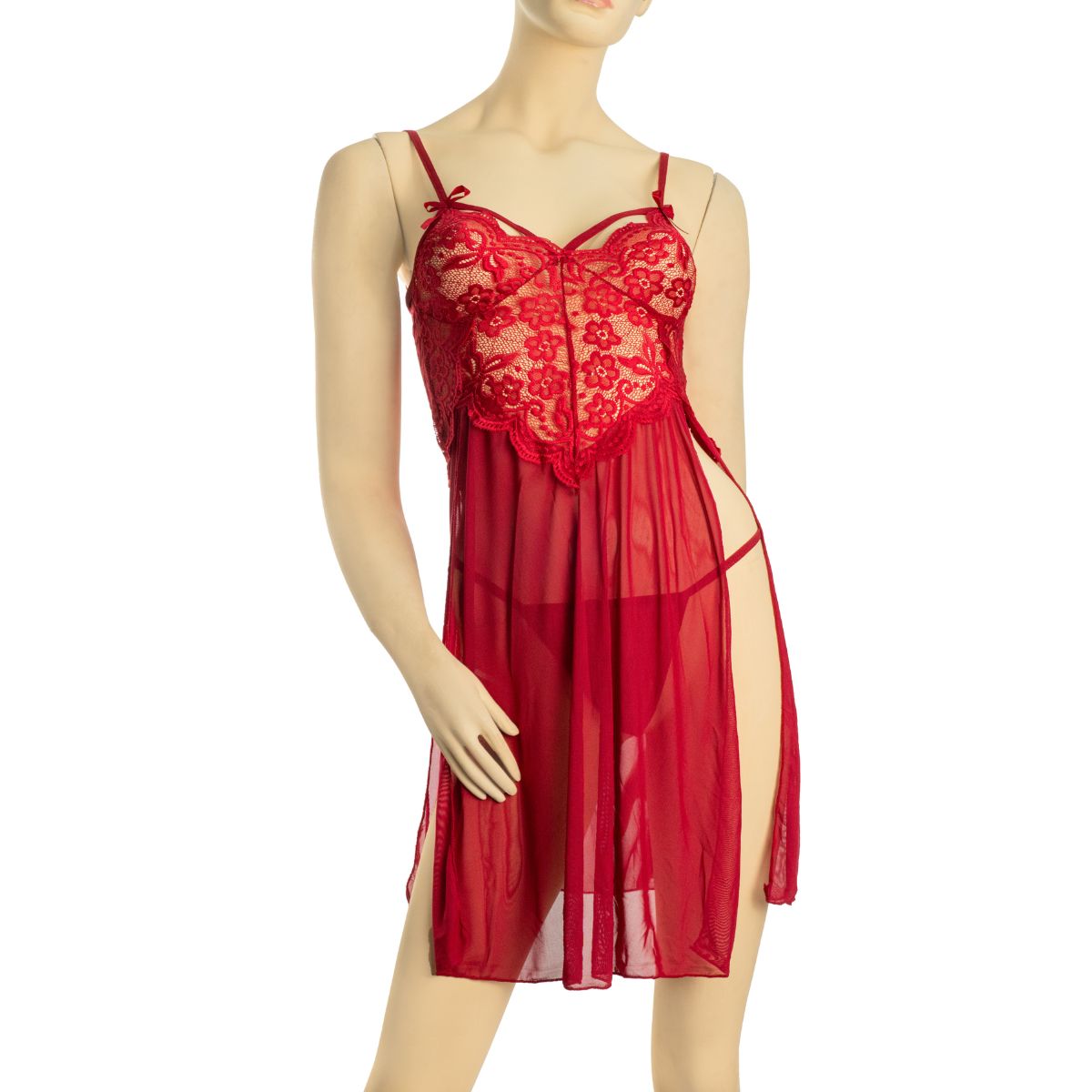 GENERICO - Sexy Lencería Mujer con Tiras de Encaje - Color Rojo Talla S