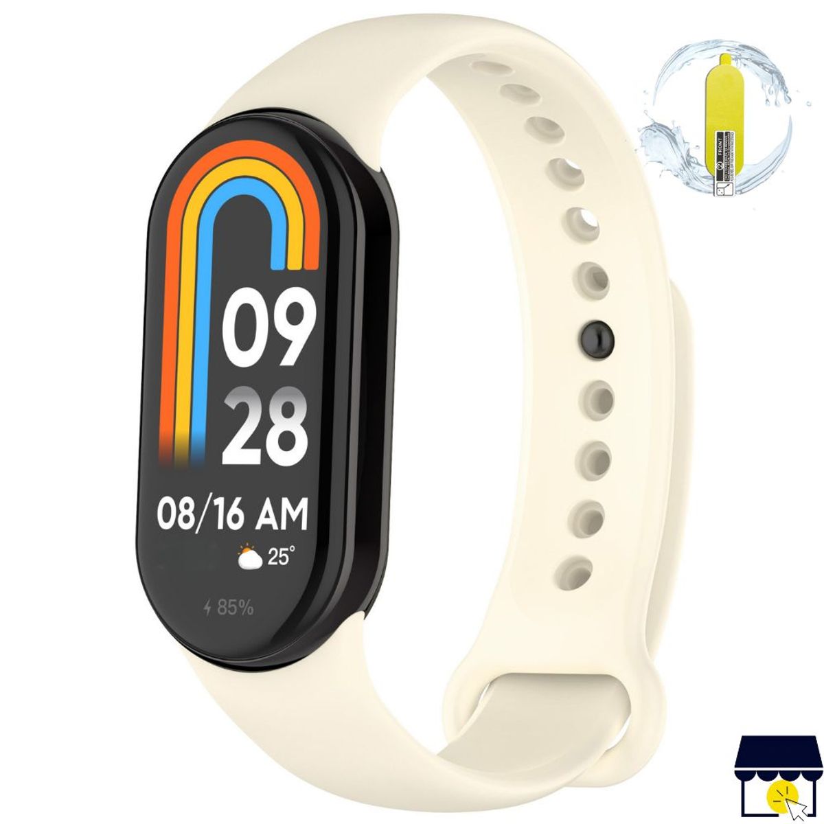 GENERICO - Correa de silicona para Xiaomi Mi Band 8 / 9 / 10 + Mica - Beige