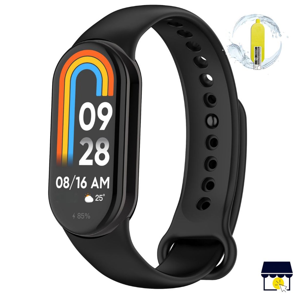 GENERICO - Correa de silicona para Xiaomi Mi Band 8 / 9 / 10 + Mica - Negro