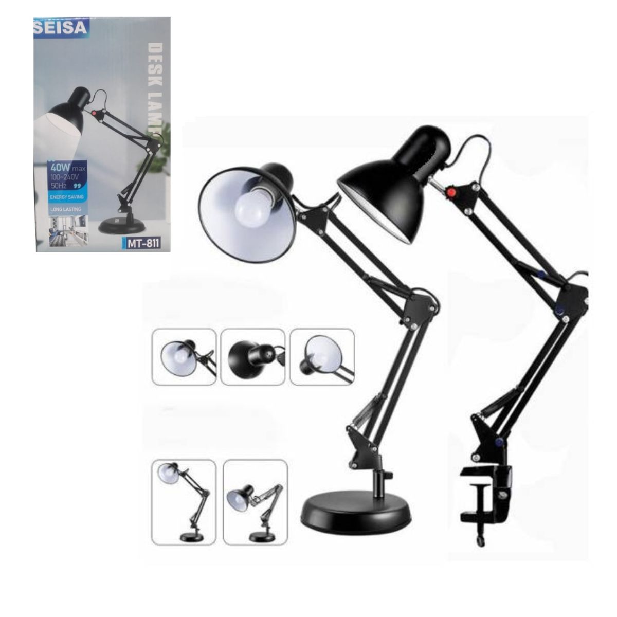 SEISA - Lampara Led Para Escritorio Rack Plegable Doble Base Incluye 1 foco