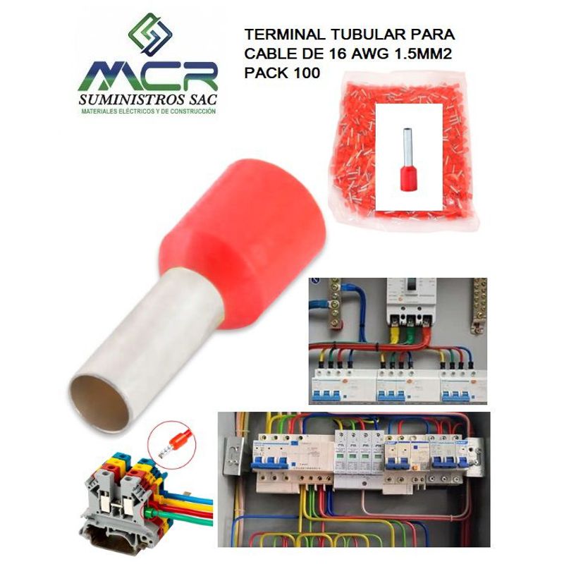 GENERICO - TERMINAL TUBULAR AISLADO PARA CABLE DE 16AWG 1, 5 MM2 100UND OFERTA