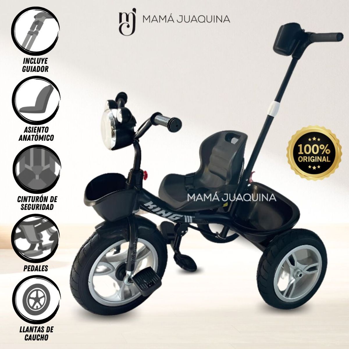 KING - Triciclo Guiador Musical «CASEY» Black