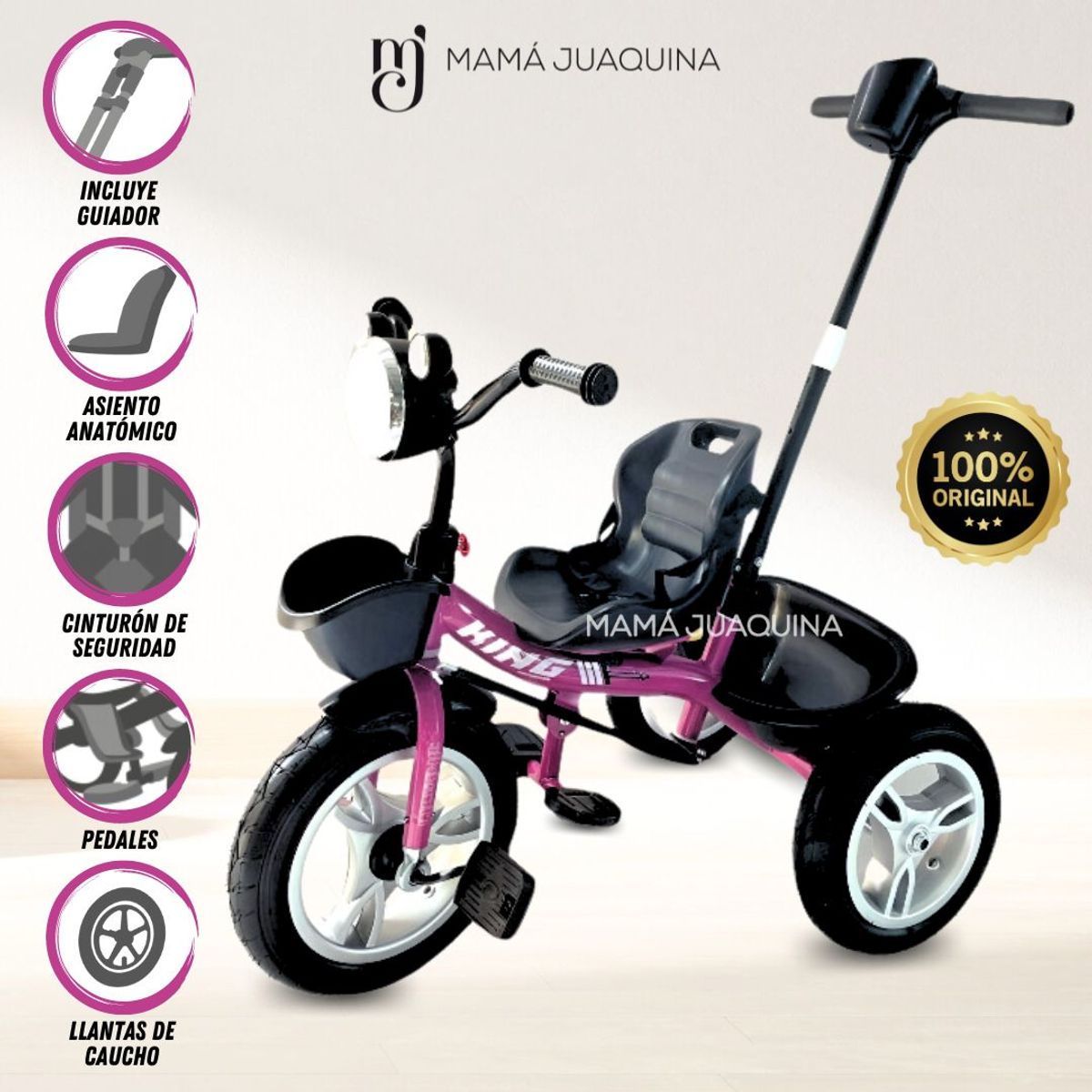 KING - Triciclo Guiador Musical «CASEY» Dark Pink