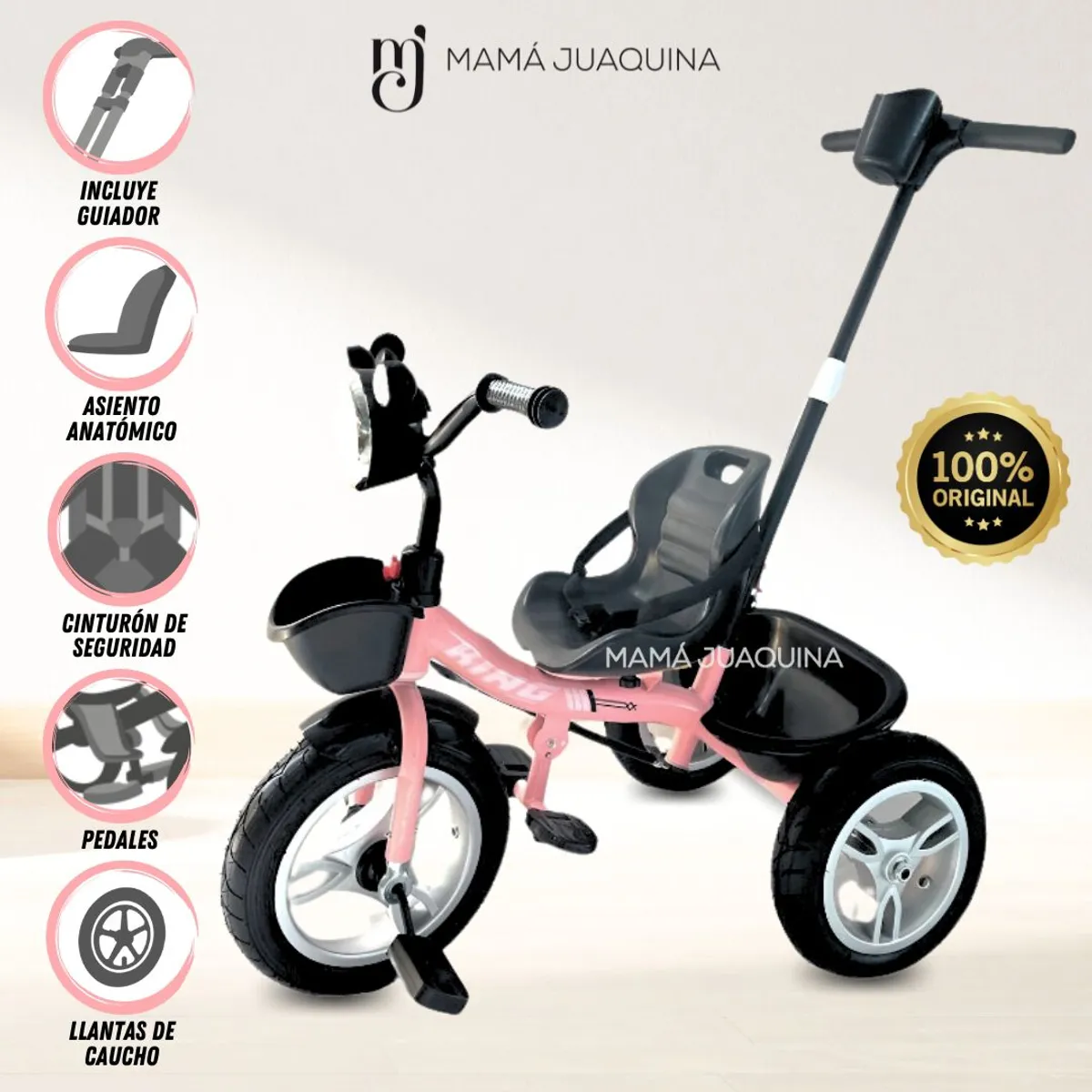 KING - Triciclo Guiador Musical «CASEY» Pink