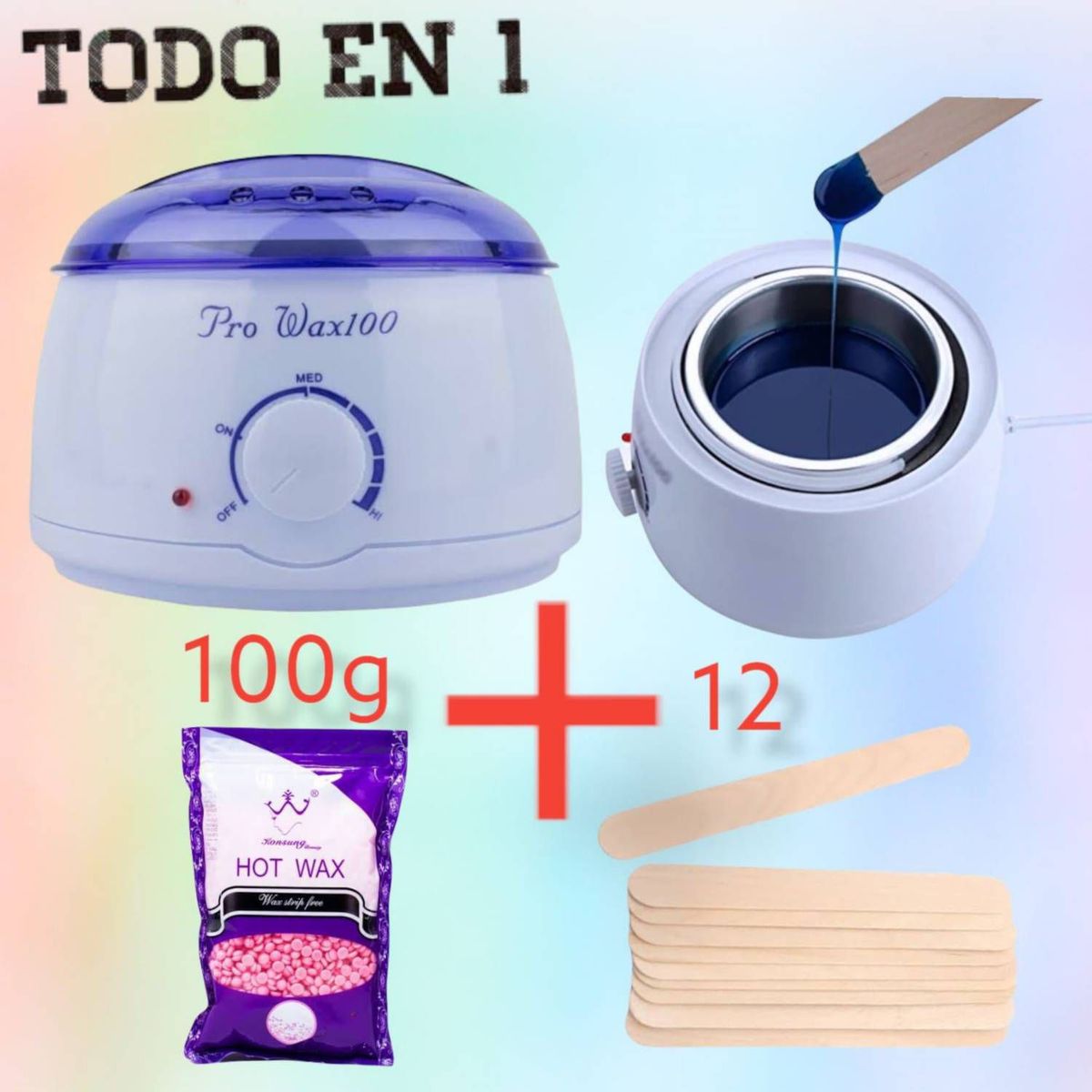 OEM - Combo Depilación Olla de Cera + 12 Palitos + 100Gr Cera_123