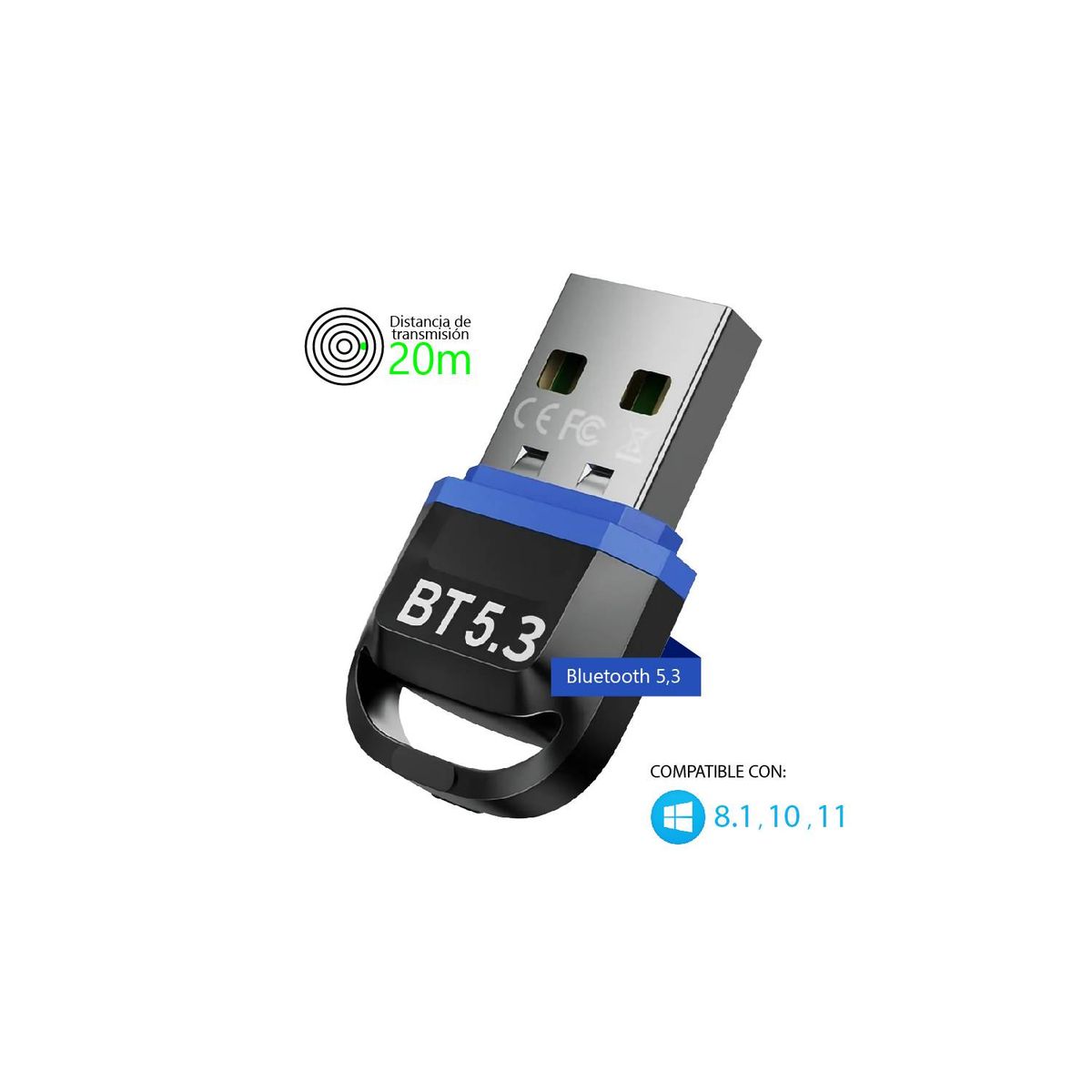 GENERICO - Adaptador para PC Dongle Usb Bluetooth 5,3 Negro