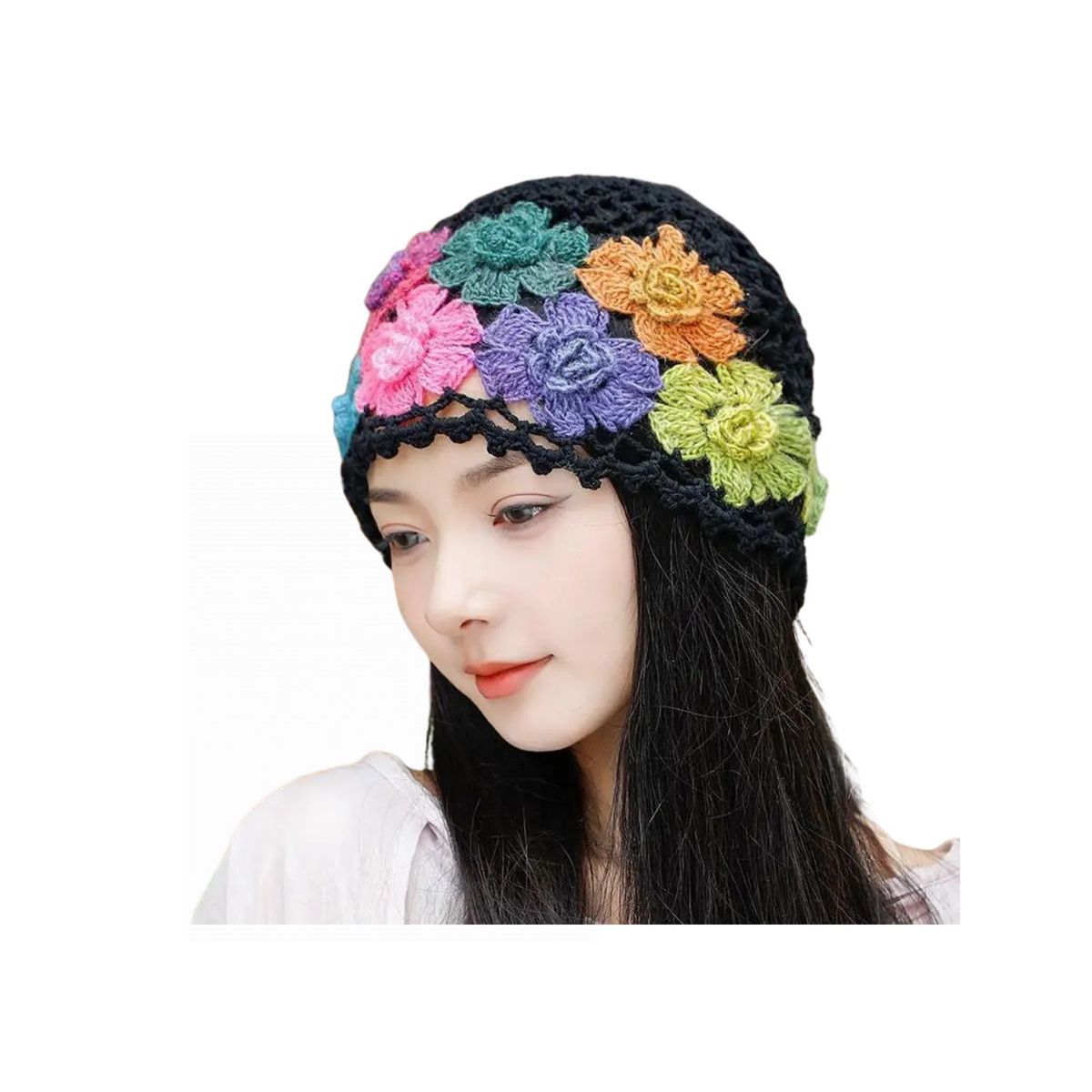 OEM - Gorro Tejido con Diseño de Flores Coloridas para Mujer