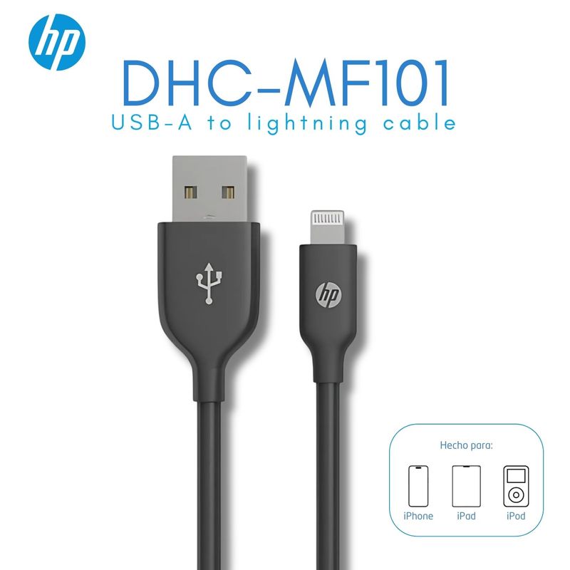 HP - Cable Cargador de iPhone tipo USB-A Lightning HP 1 Metro DHC-MF101