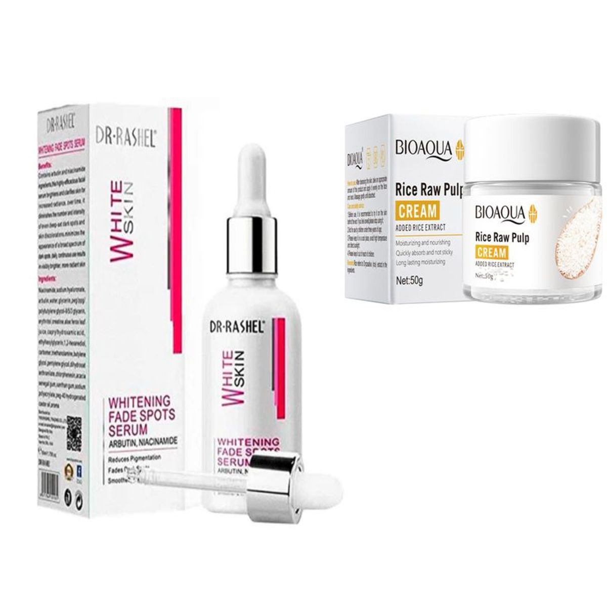 BIOAQUA - Suero Blanqueadora de Manchas Desvanecidas y CREMA ACLARANTE DE ARROZ BIOAQUA