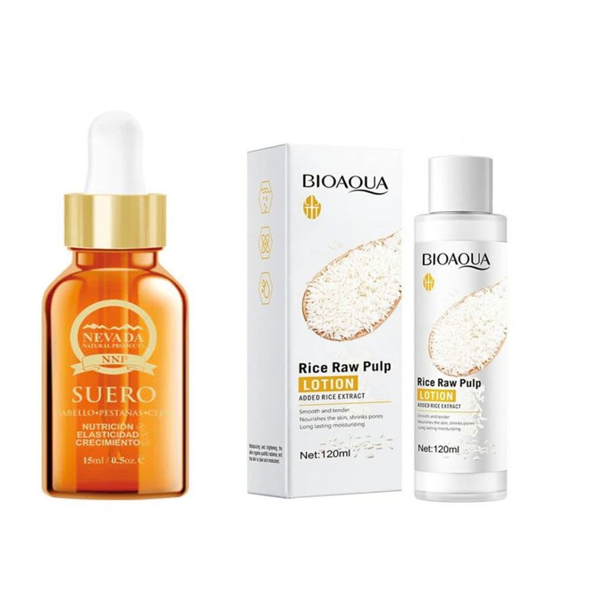 BIOAQUA - Ricino Aceite de castor y LOCIÓN FACIAL ARROZ BIOAQUA