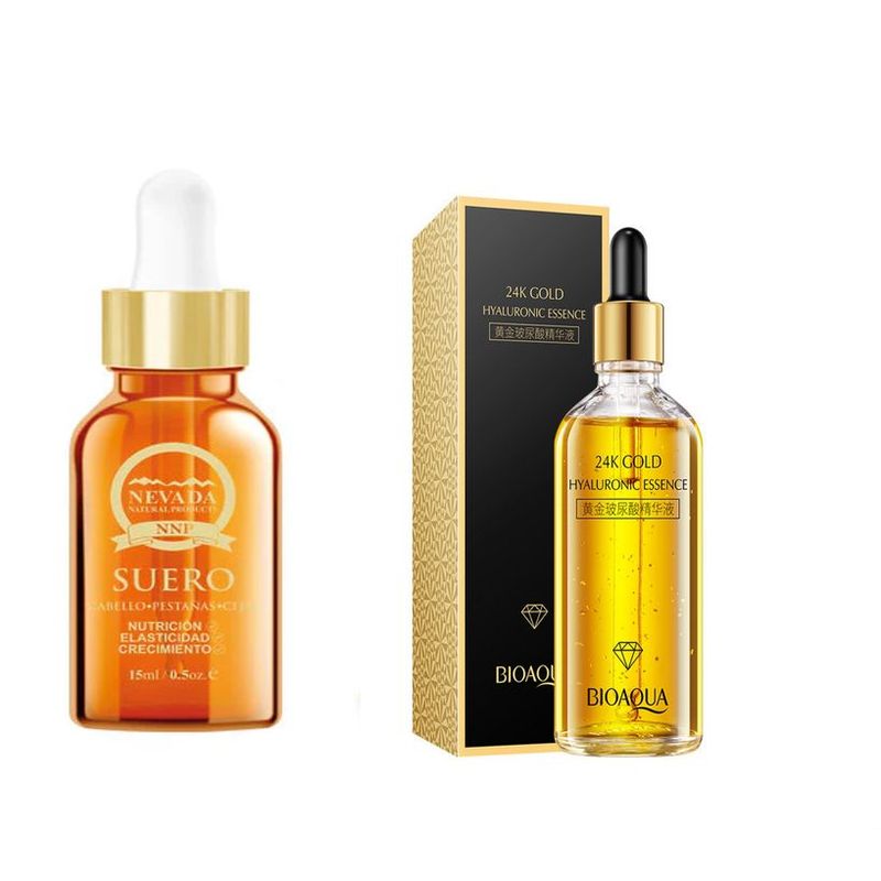 BIOAQUA - Ricino Aceite de castor y SERUM ESENCIA DE ORO HIALURONICO