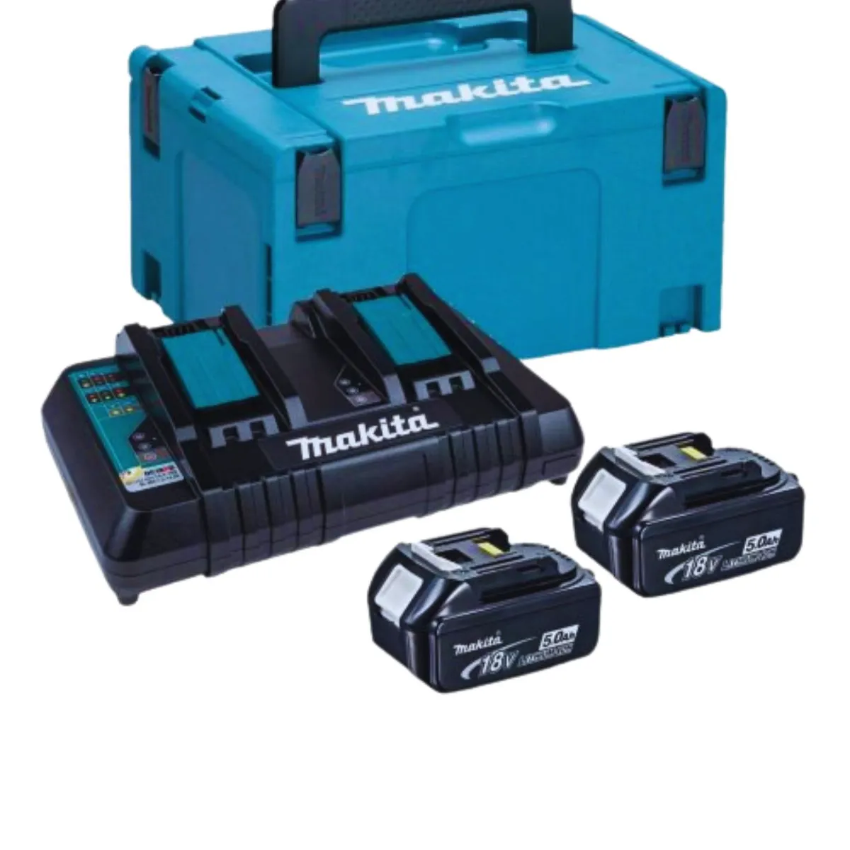 MAKITA - Set de 2 Baterías 18V LXT 5.0 Ah + Cargador Doble + MakPac Makita