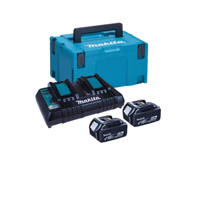 MAKITA - Set de 2 Baterías 18V LXT 5.0 Ah + Cargador Doble + MakPac Makita