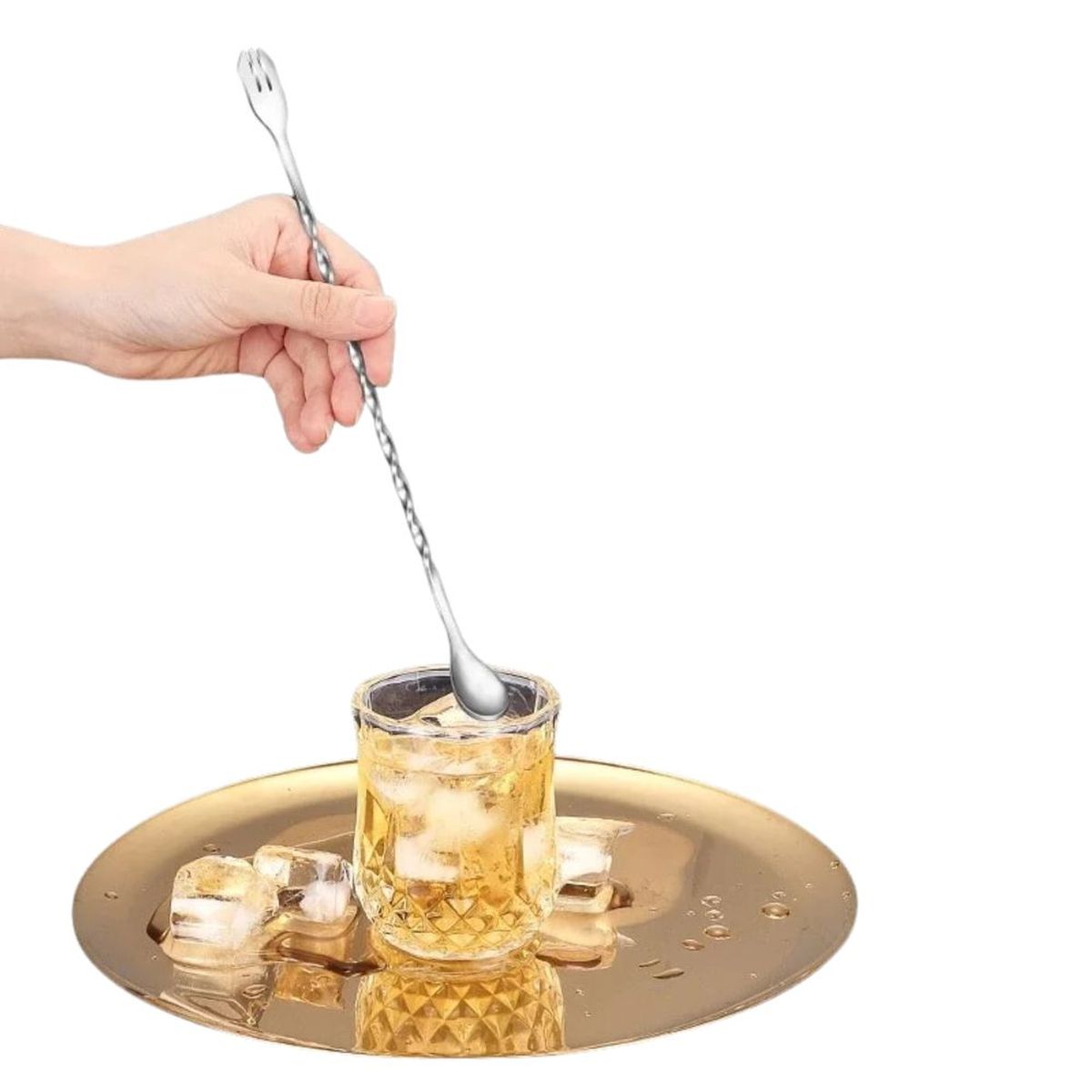 INSPIRA - Cuchara de Bar Mezcladora de Acero Inoxidable con Punta de Tenedor