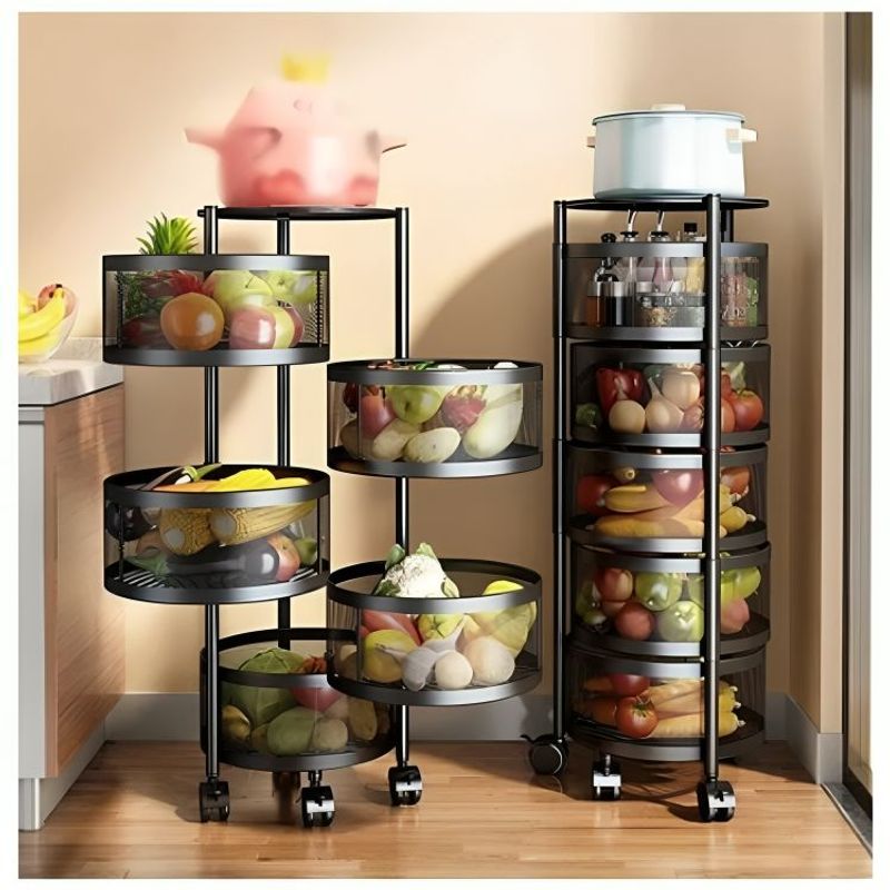 GENERICO - Estante Organizador de Verduras Circular Giratorio de 5 Niveles Ruedas
