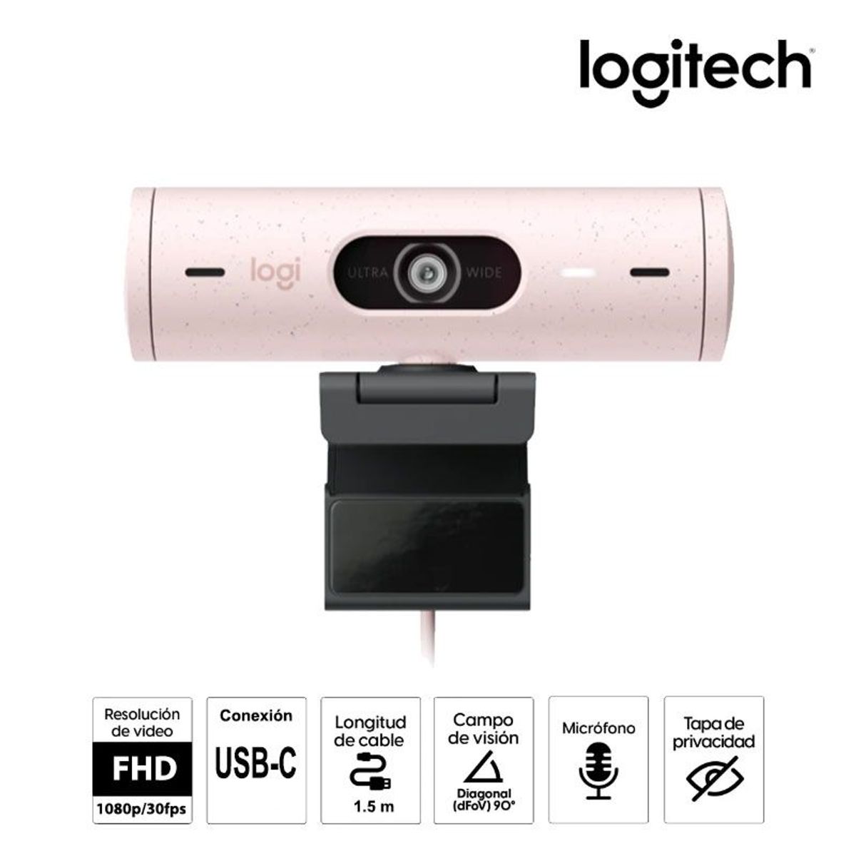 LOGITECH - CAMARA WEB LOGITECH BRIO 500 FHD 1080P USB-C PINK