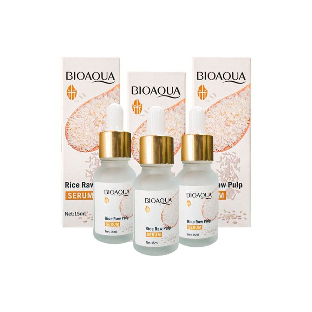 BIOAQUA - 3 Serum Facial Arroz Rice Raw Pulp Essence Bioaqua 15Ml Antiarrugas
