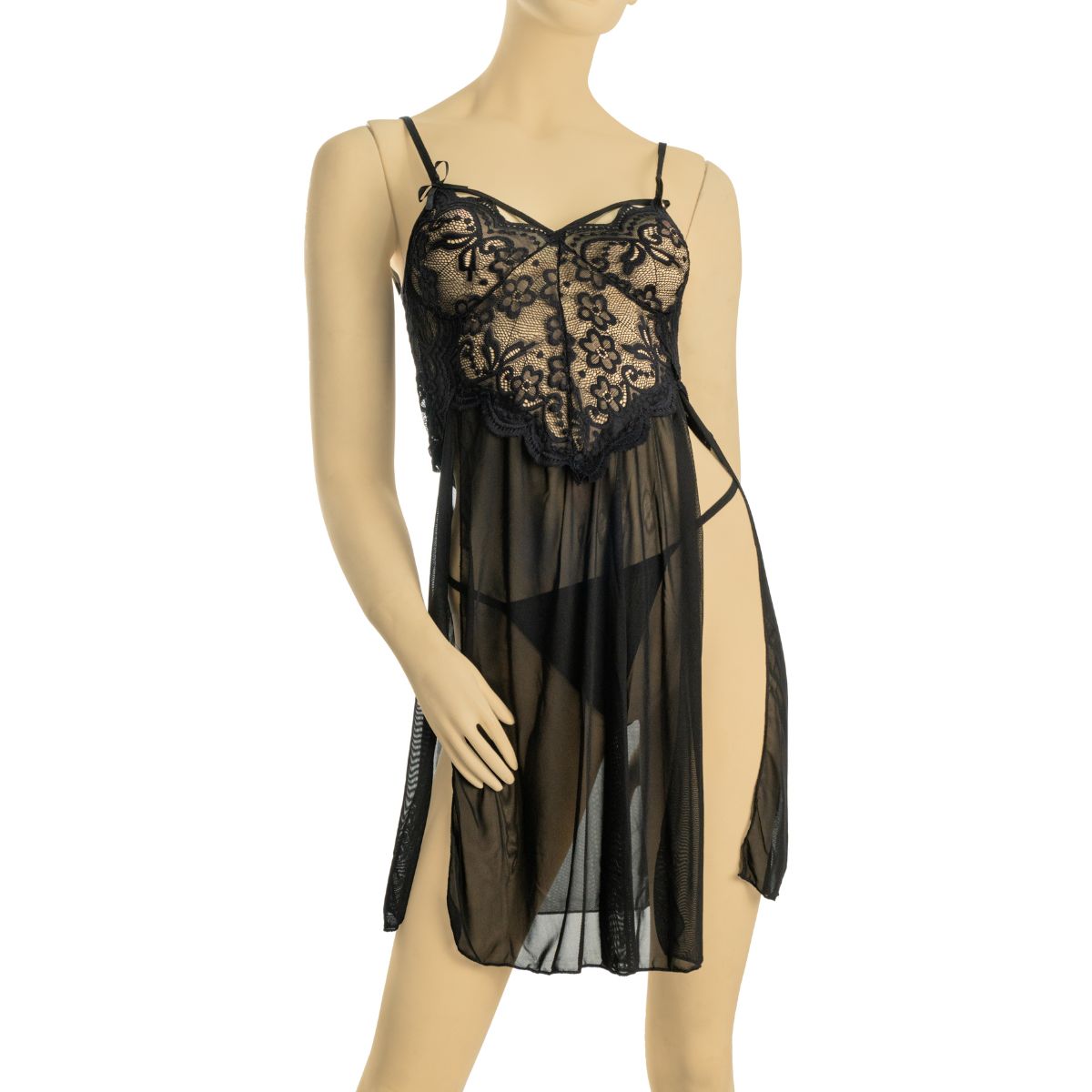 GENERICO - Sexy Lencería Mujer con Tiras de Encaje - Color Negro Talla L