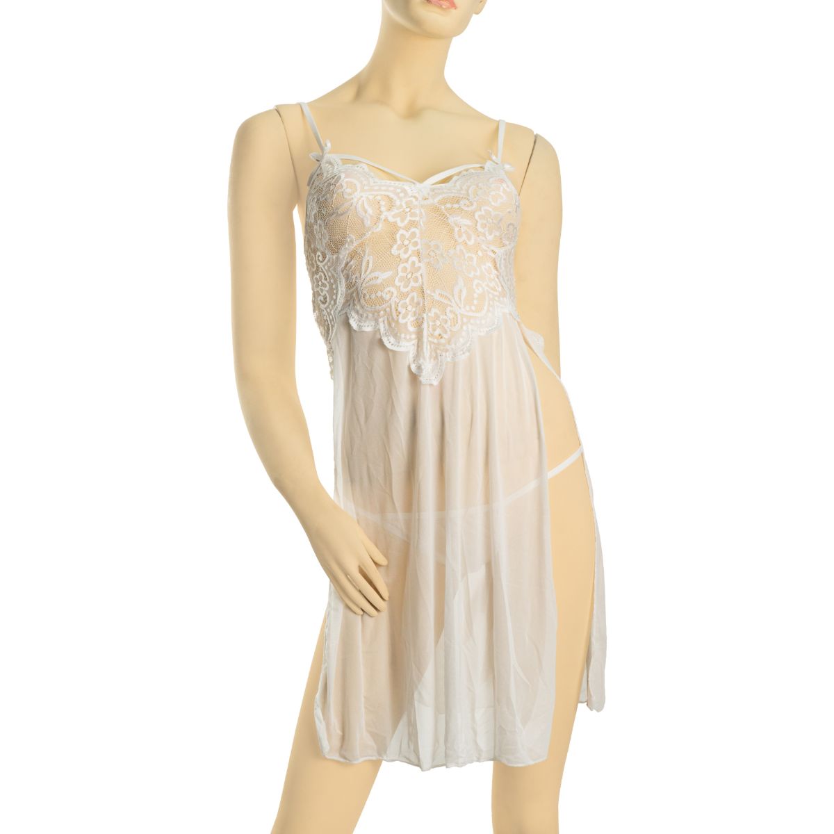 GENERICO - Sexy Lencería Mujer con Tiras de Encaje - Color Blanco Talla L