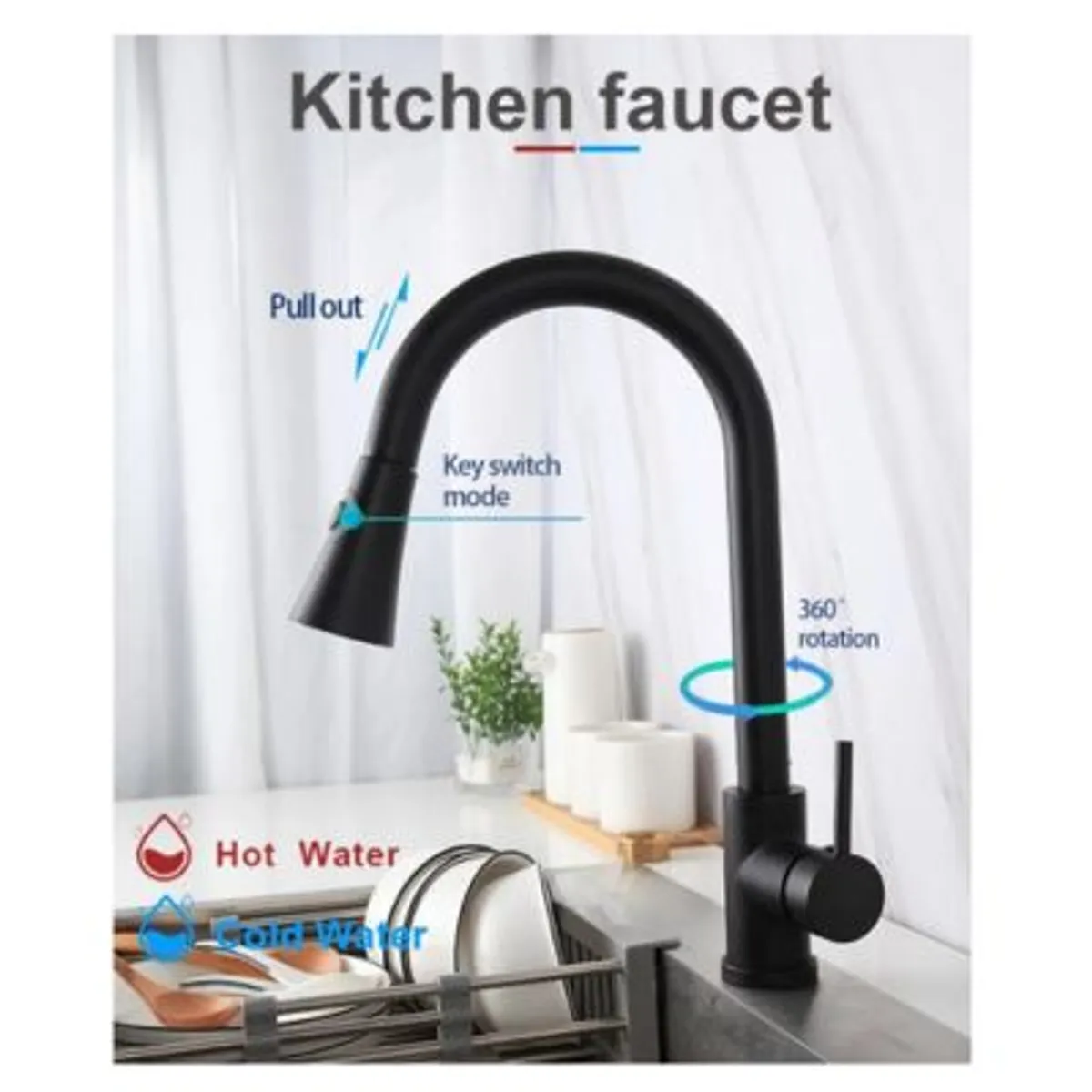 IMPORTADO MC - Mezcladora de Cocina Extensible 60cm Negro Monocomando