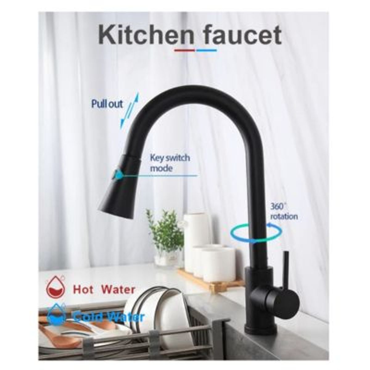 IMPORTADO MC - Mezcladora de Cocina Extensible 60cm Negro Monocomando