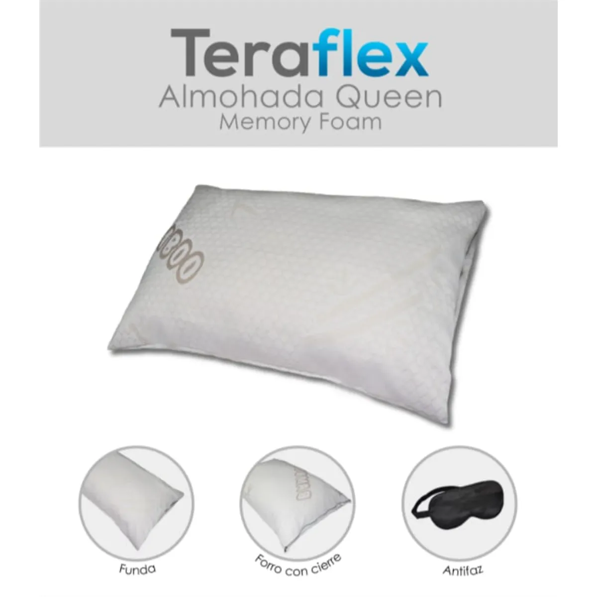 GENERICO - ALMOHADA QUEEN MEMORY FOAM 75x50x15 CM  REGALO ANTIFAZ  TERAFLEX