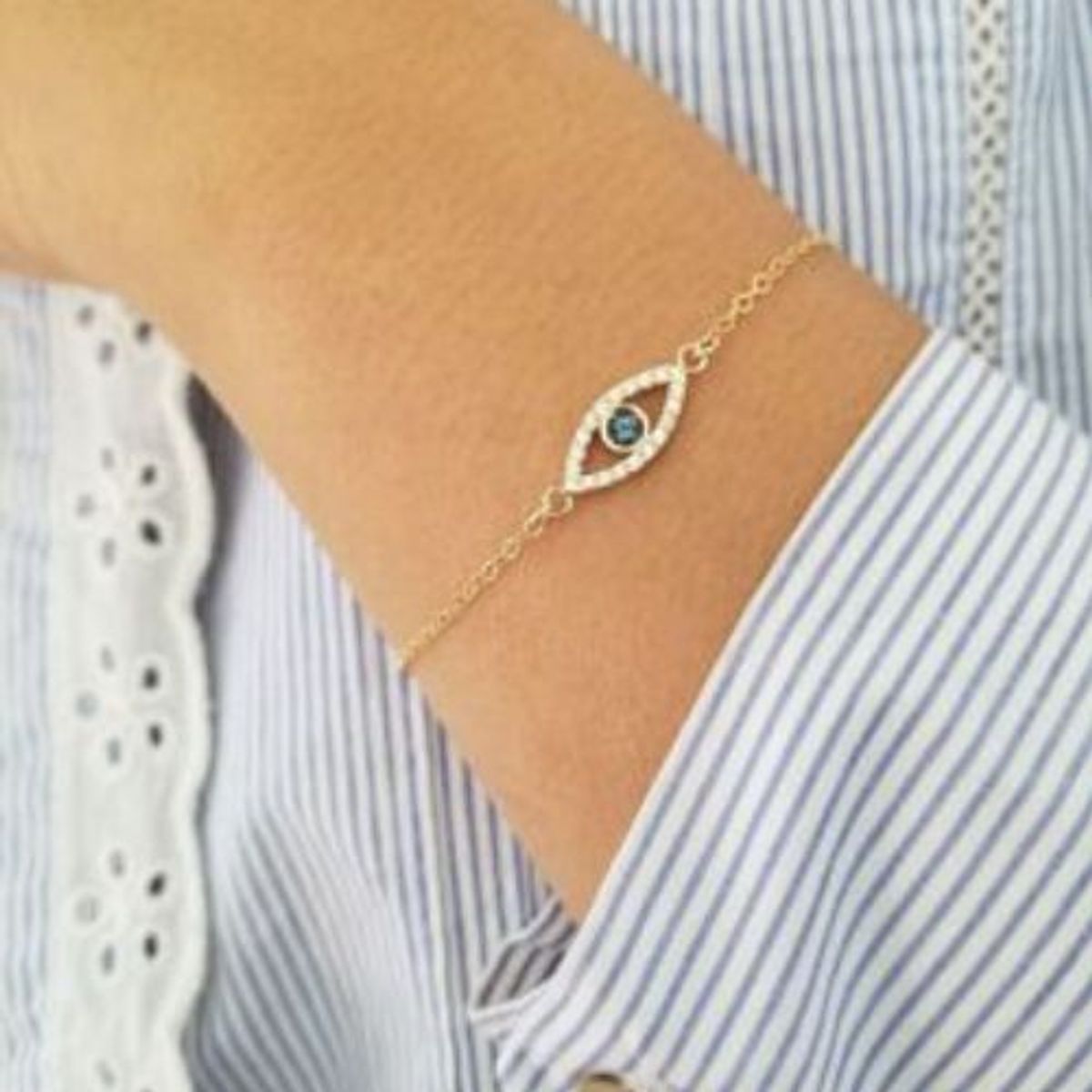 GENERICO - Pulsera de  925plata  piedra circon dorado ojo turco bañado en oro 14k