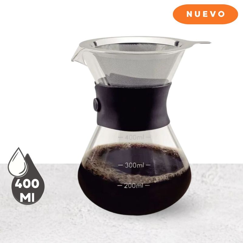 TRAMONTINA - Cafetera de Vidrio con Filtro de Goteo de Acero Inoxidable de 400 Ml