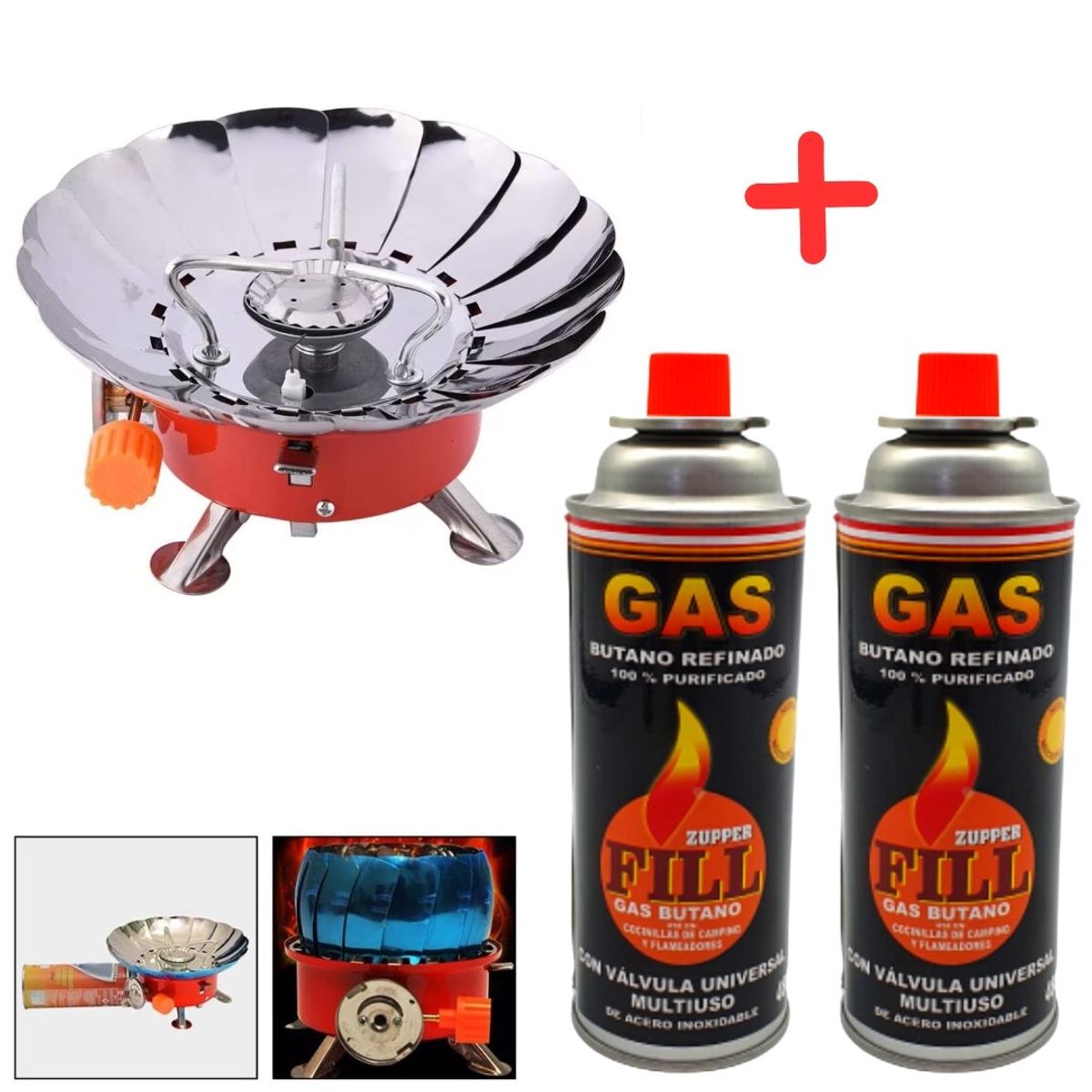 OEM - Cocina Camping Viaje Portatil  Cortaviento + 02 Gas Butano.