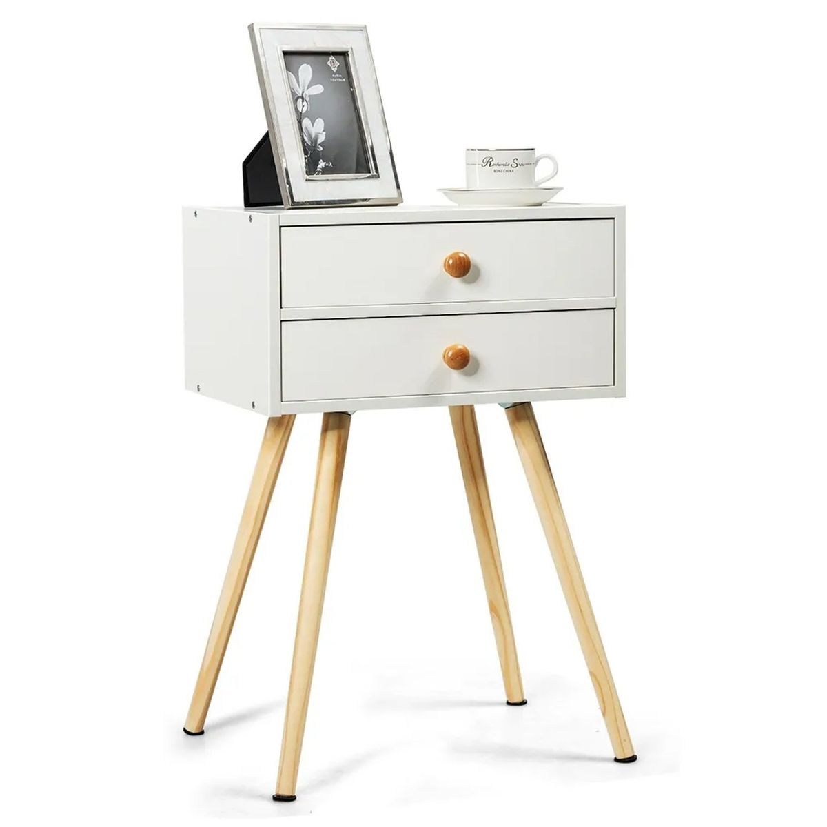 VENTITAS HOME - Velador Vintage Alassia 2 Cajones Color Blanco