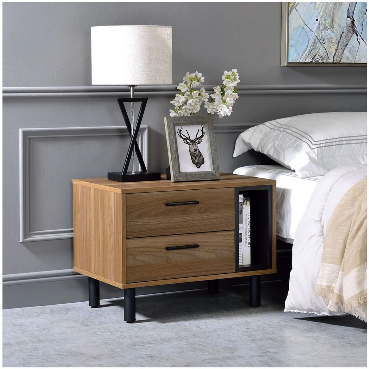 VENTITAS HOME - Velador Nórdico Toccara 2 Cajones Color Gales