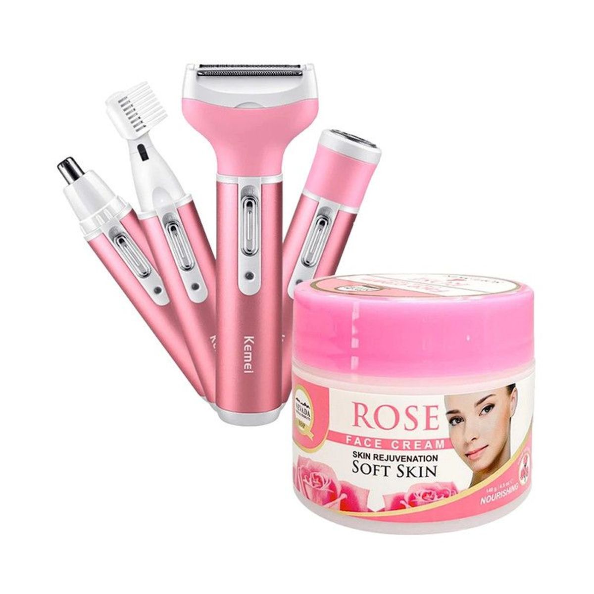 KEMEI - Afeitadora Kemei 4 en 1 + Crema Facial con Extracto Rosas