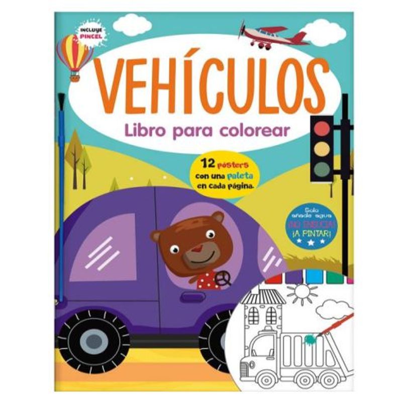 GENERICO - Vehículos Libro para Colorear con agua