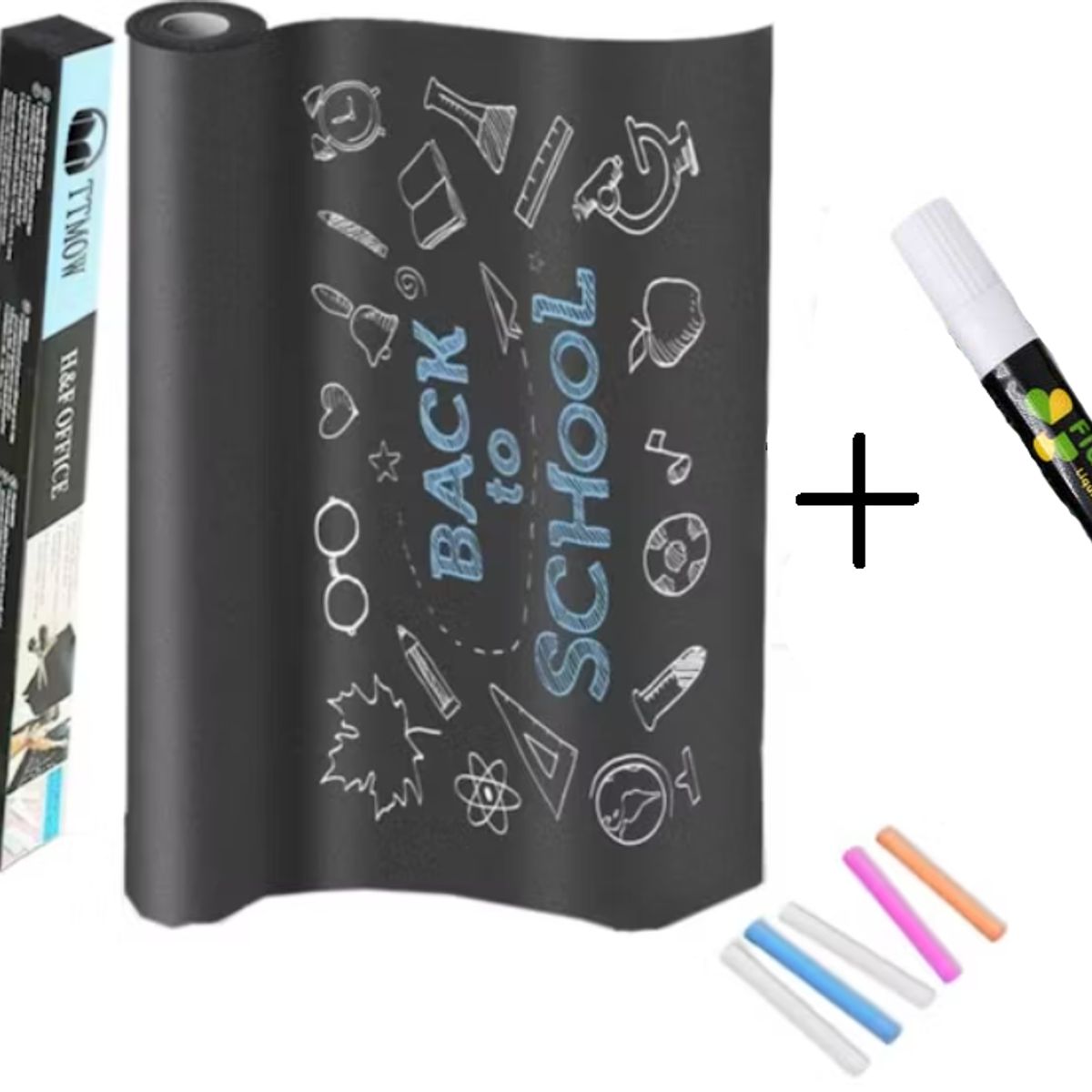 GENERICO - PIZARRA  ADHESIVA VINIL 2X0.45M CON 5 TIZAS + 1 TIZA LIQUIDA