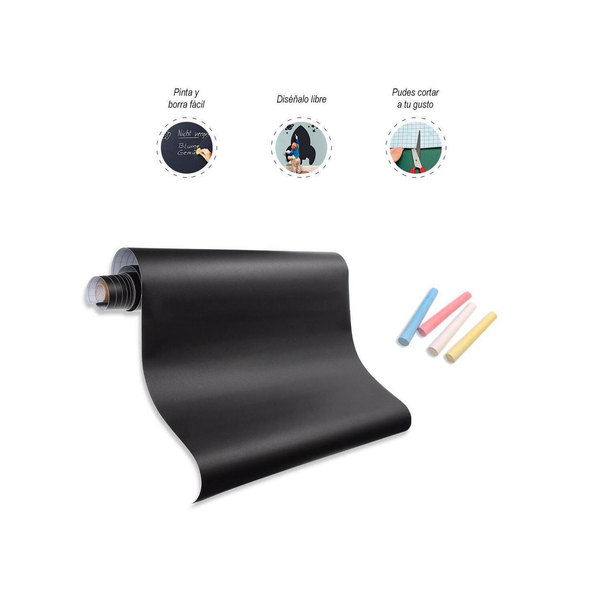 GENERICO - PIZARRA  ADHESIVA VINIL 2X0.45M CON 5 TIZAS + 1 TIZA LIQUIDA