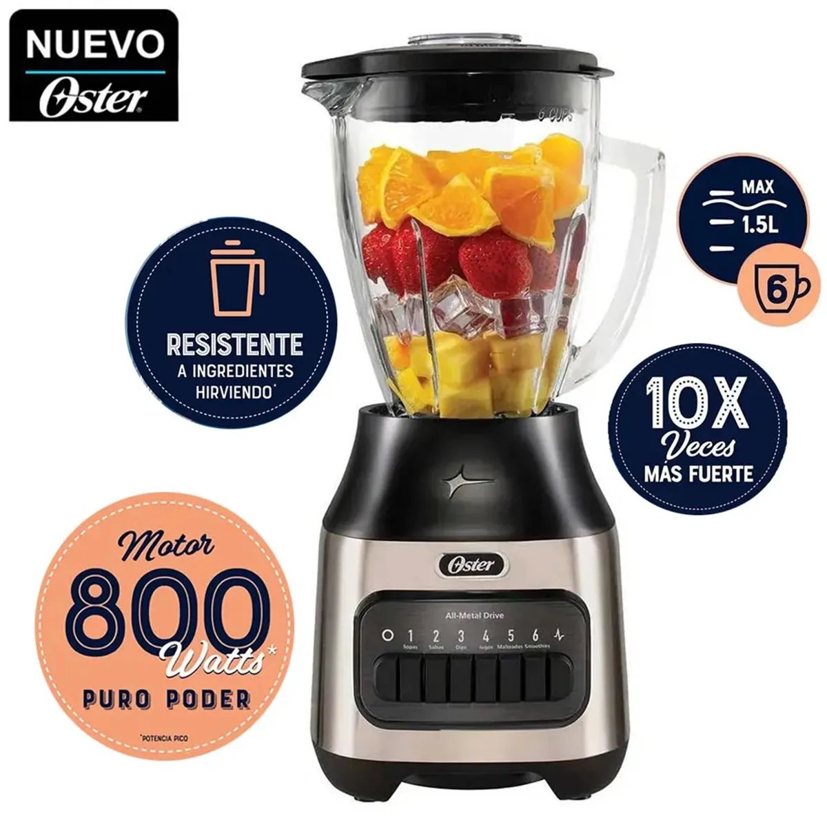 OSTER - Licuadora Oster 1.5L 6 Velocidades BLSTPEG-NPB 800W + Pulso