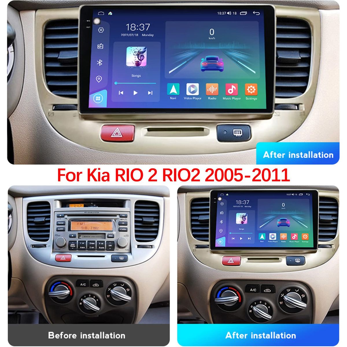 GENERICO - Autoradio Kia Picanto 2008-2010 +Cámara Full HD