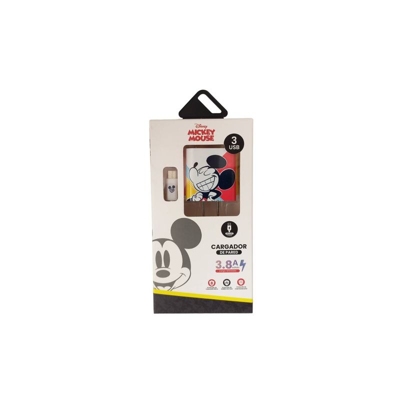 ROMAX - Cargador de Pared Tipo Micro USB 3.8A 3 USB Mickey Mouse