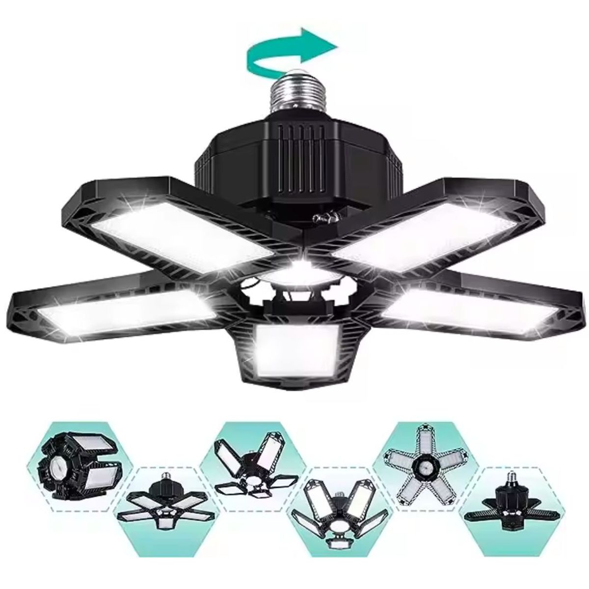 GENERICO - Foco Luz LED 5+1 de Garaje 80W Paneles Ajustables Lámpara E27 SA-T8