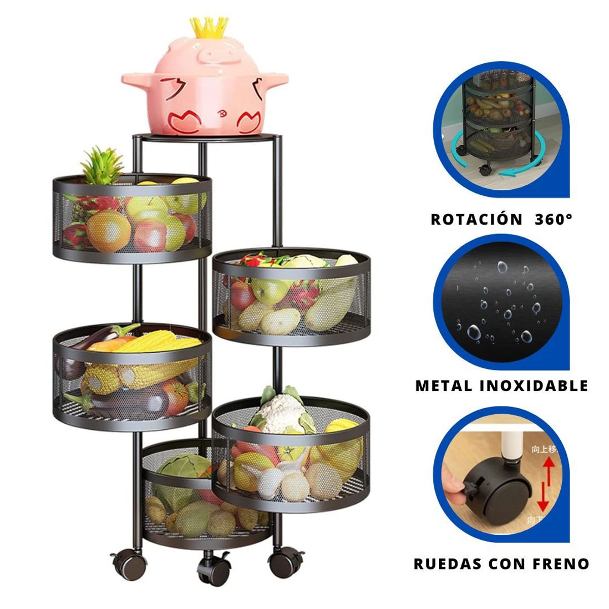 GENERICO - Organizador Móvil para Almacenamiento de Frutas y Verduras de 5 Niveles