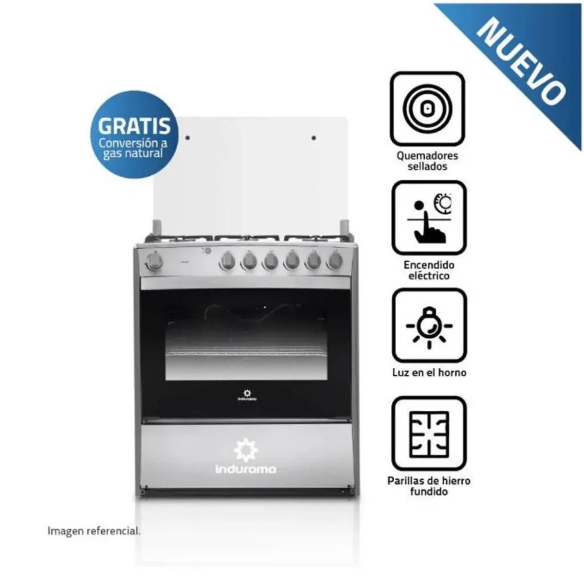 INDURAMA - Cocina Indurama a Gas Cataluña QZ 6 Hornillas Croma