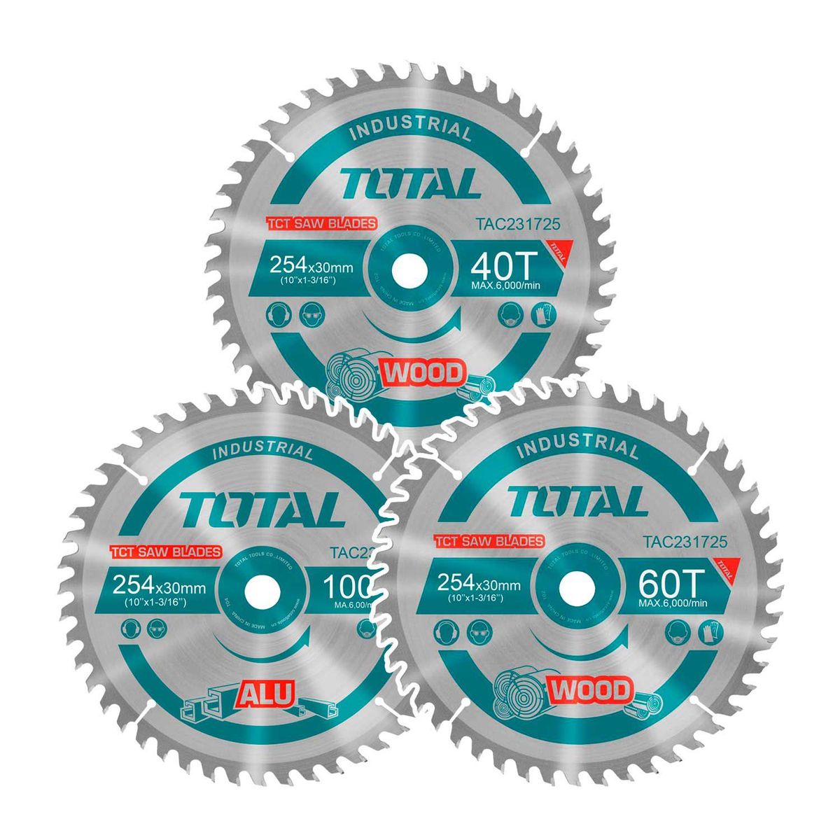 TOTAL TOOLS - DISCO CORTE MADERA 40T Y 60T DISCO CORTE ALUMINIO 100T TOTAL