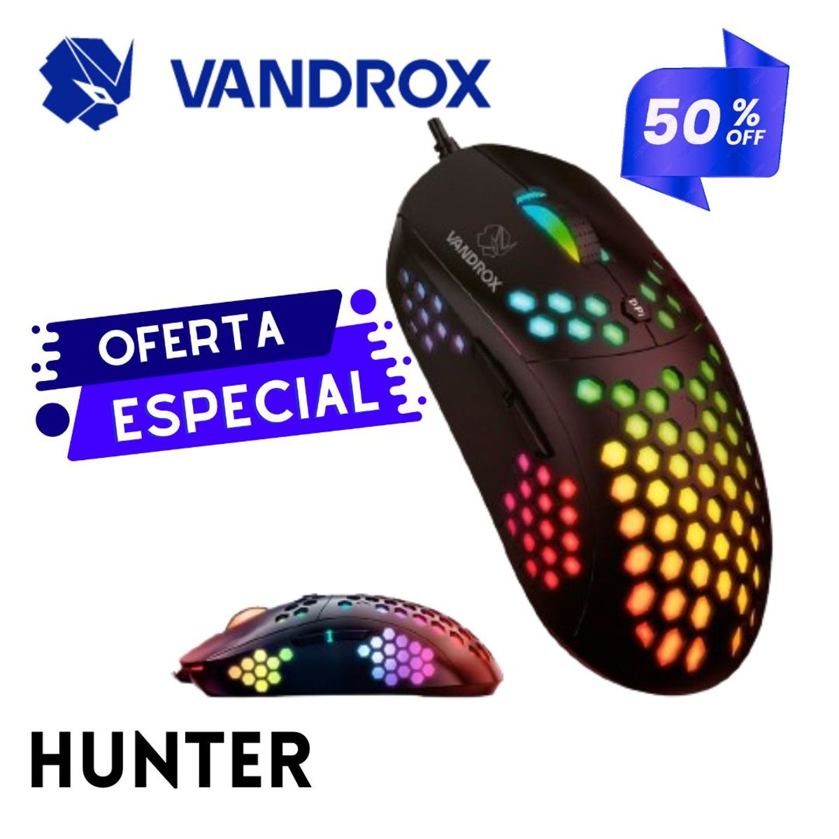 GENERICO - MOUSE GAMER CON CABLE ERGONOMICO HUNTER VANDROX